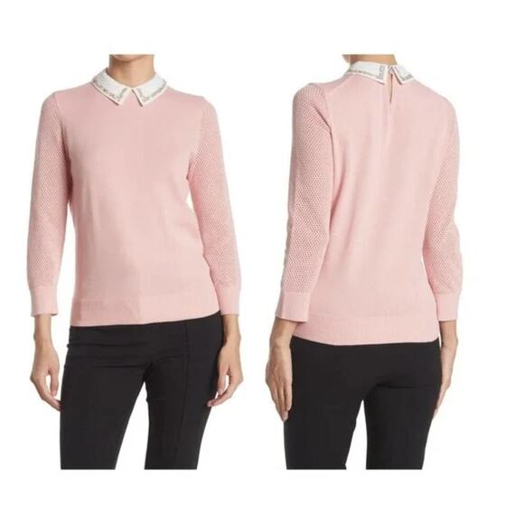 TED BAKER LONDON Thara Beaded Collar 3/4 Sleeve Sweater Size 1 - Picture 8 of 9